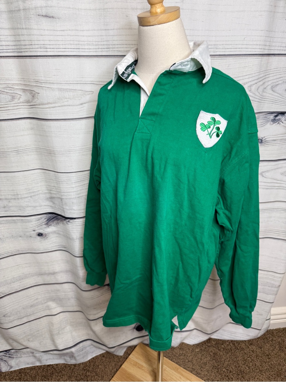 Green Long-Sleeve Rugby Shirt with Shamrock Crest - Women's